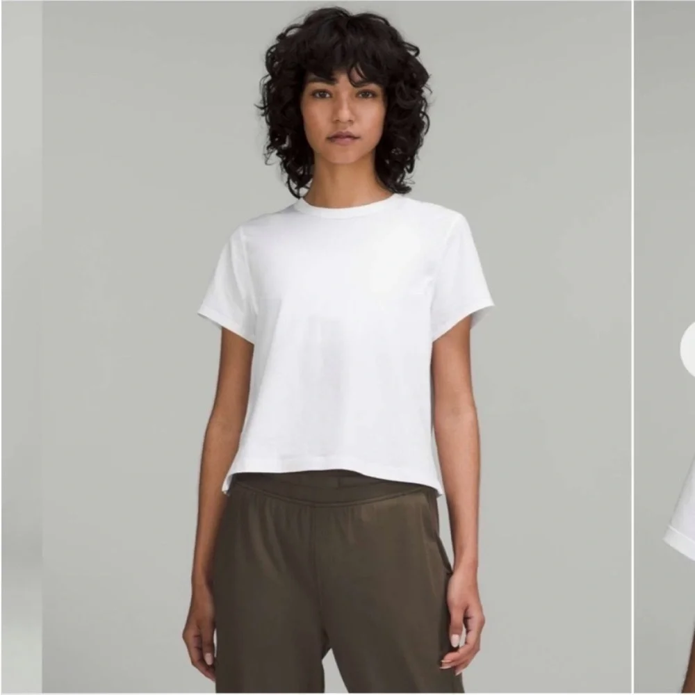 Lululemon Classic-Fit Cotton-Blend T-Shirt Cropped Short Sleeve White